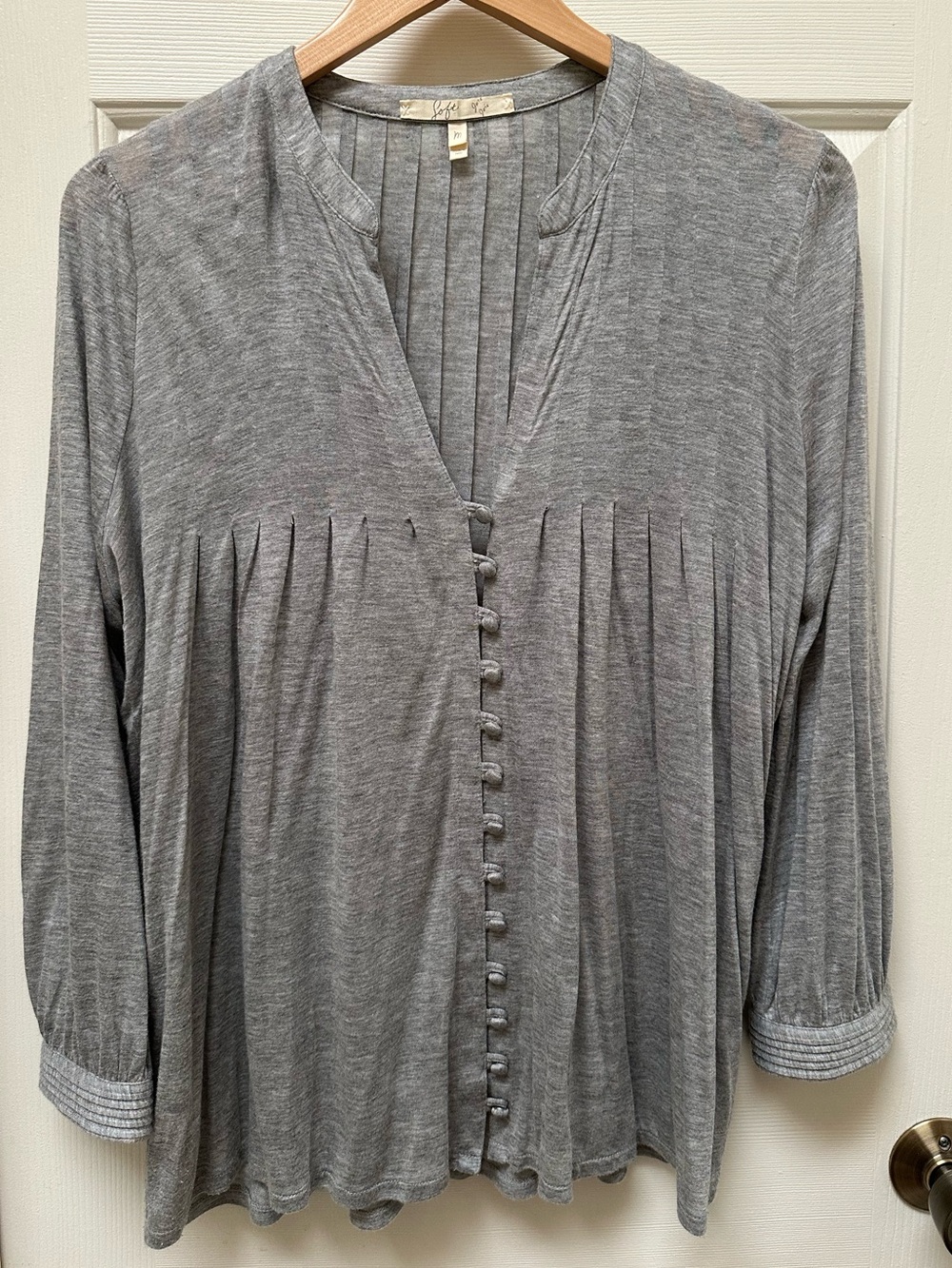 Joie Light Gray Pleated Button-Front Top
